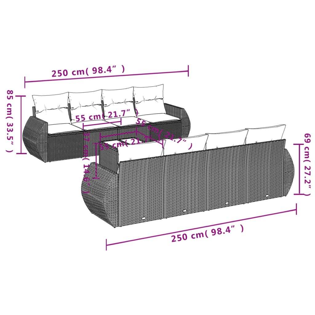 Set Divani da Giardino 9 pz con Cuscini Nero in Polyrattan | homemem39