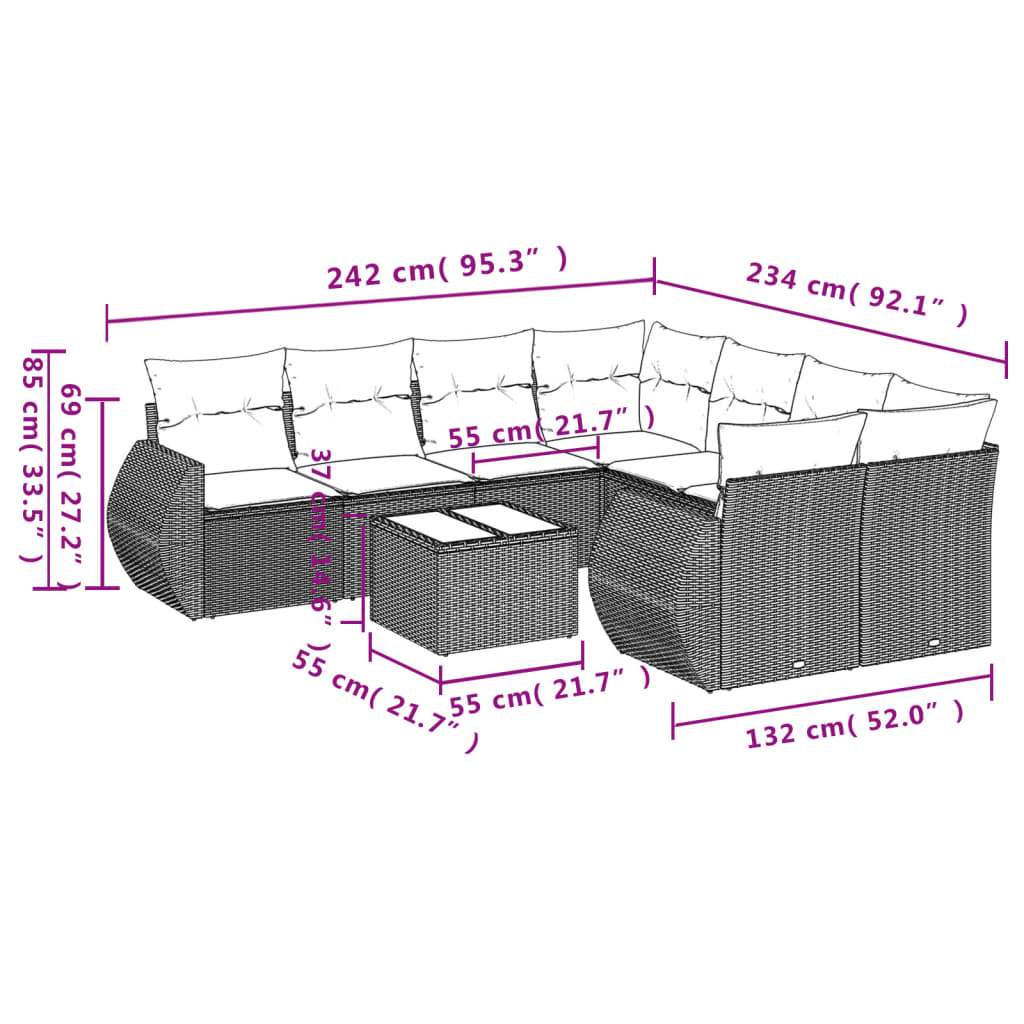 Set Divano da Giardino 9 pz con Cuscini Grigio in Polyrattan | homemem39