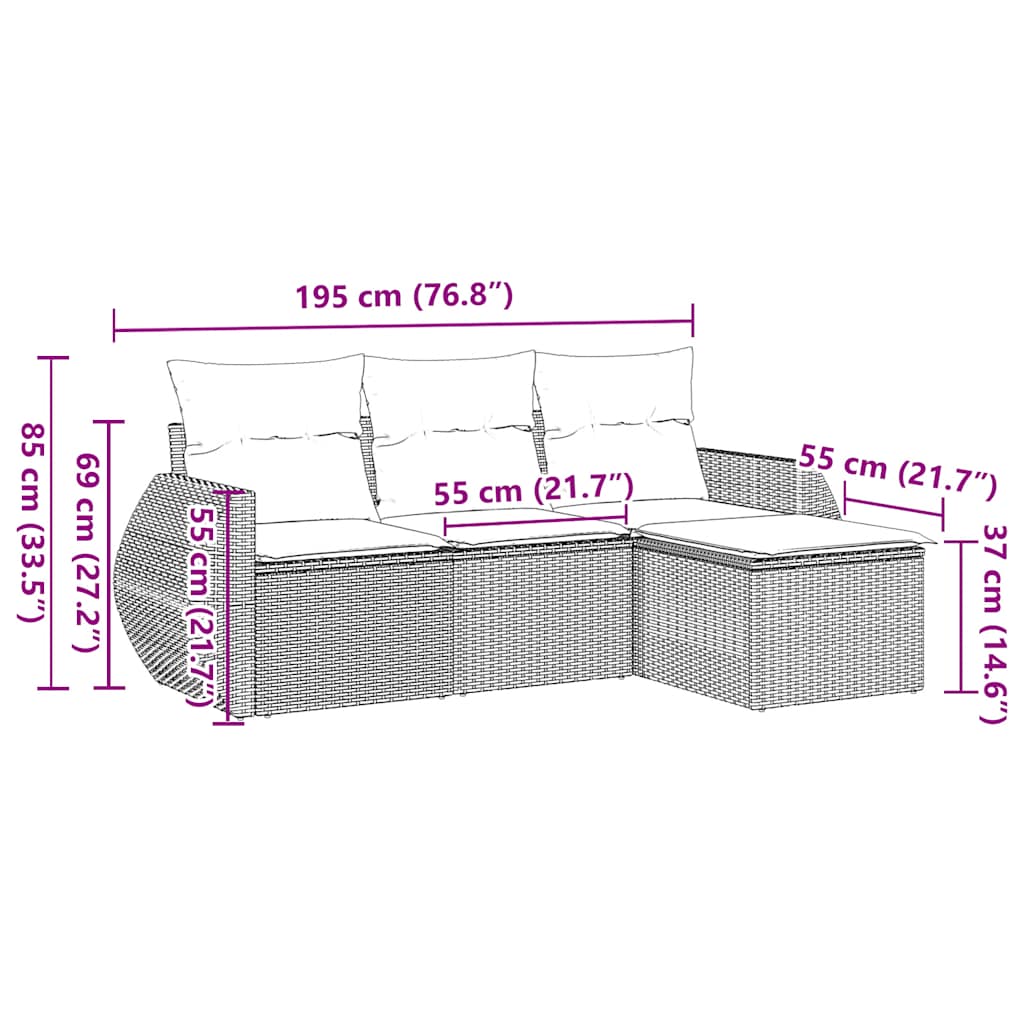 Set Divani da Giardino 4 pz con Cuscini Nero in Polyrattan