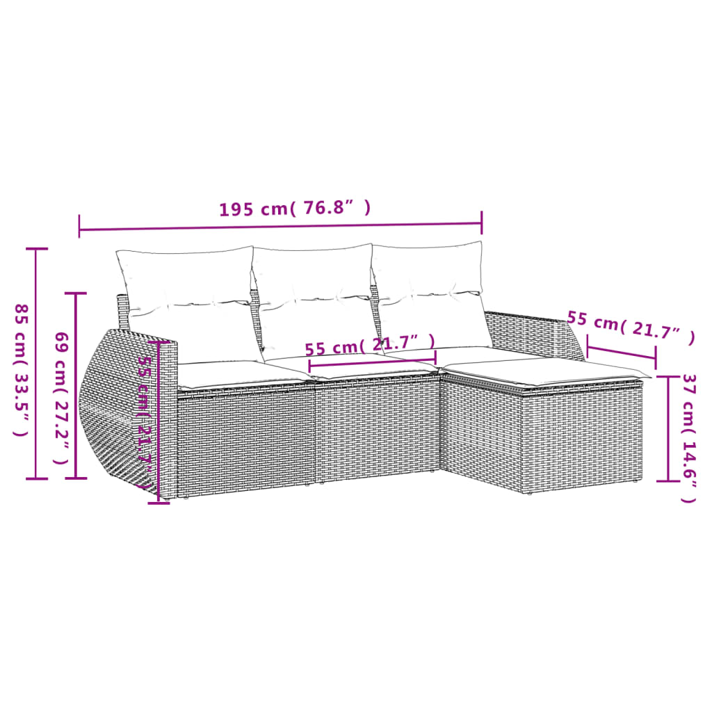 Set Divani da Giardino 4 pz con Cuscini in Polyrattan Grigio | homemem39