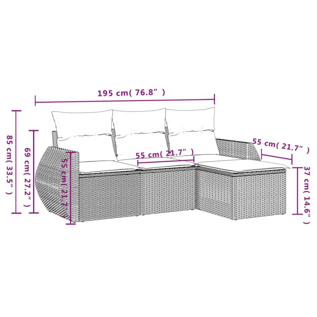 Set Divano da Giardino 4 pz con Cuscini Marrone in Polyrattan | homemem39