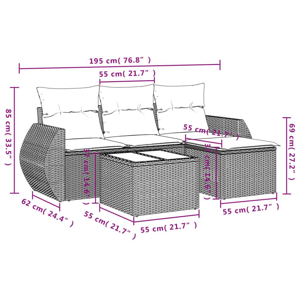 Set Divani da Giardino 5 pz con Cuscini in Polyrattan Nero | homemem39