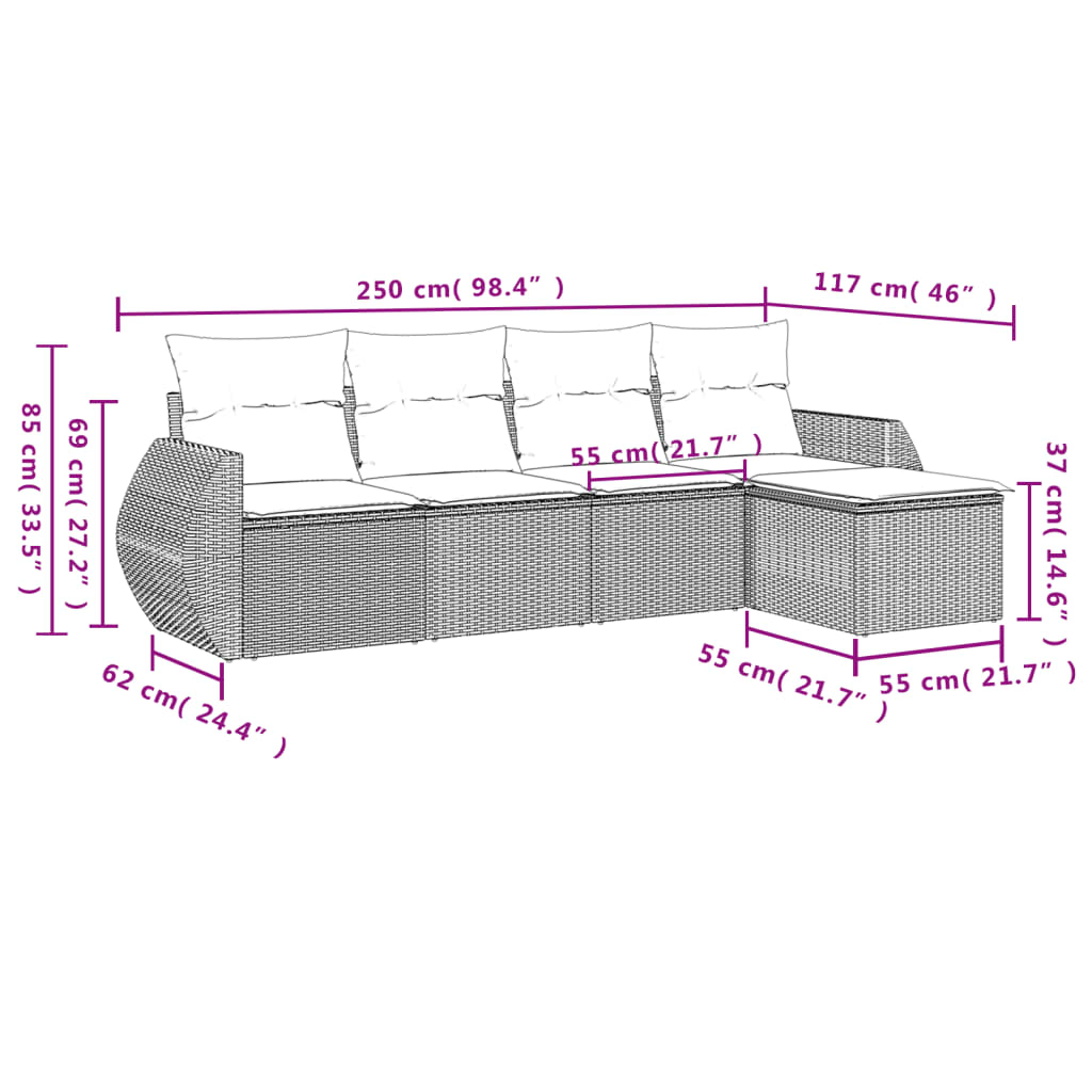 Set Divano da Giardino 5 pz con Cuscini Beige in Polyrattan | homemem39