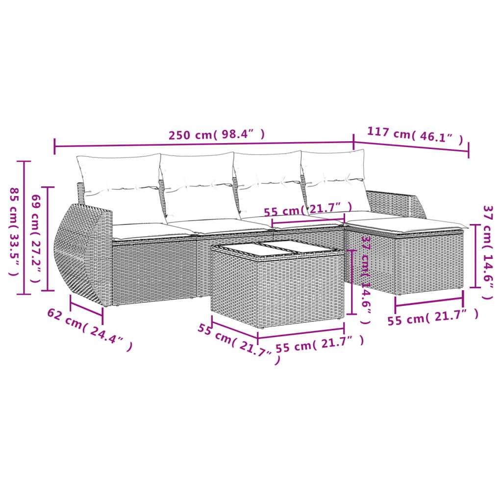 Set Divano da Giardino 6 pz con Cuscini Nero in Polyrattan | homemem39