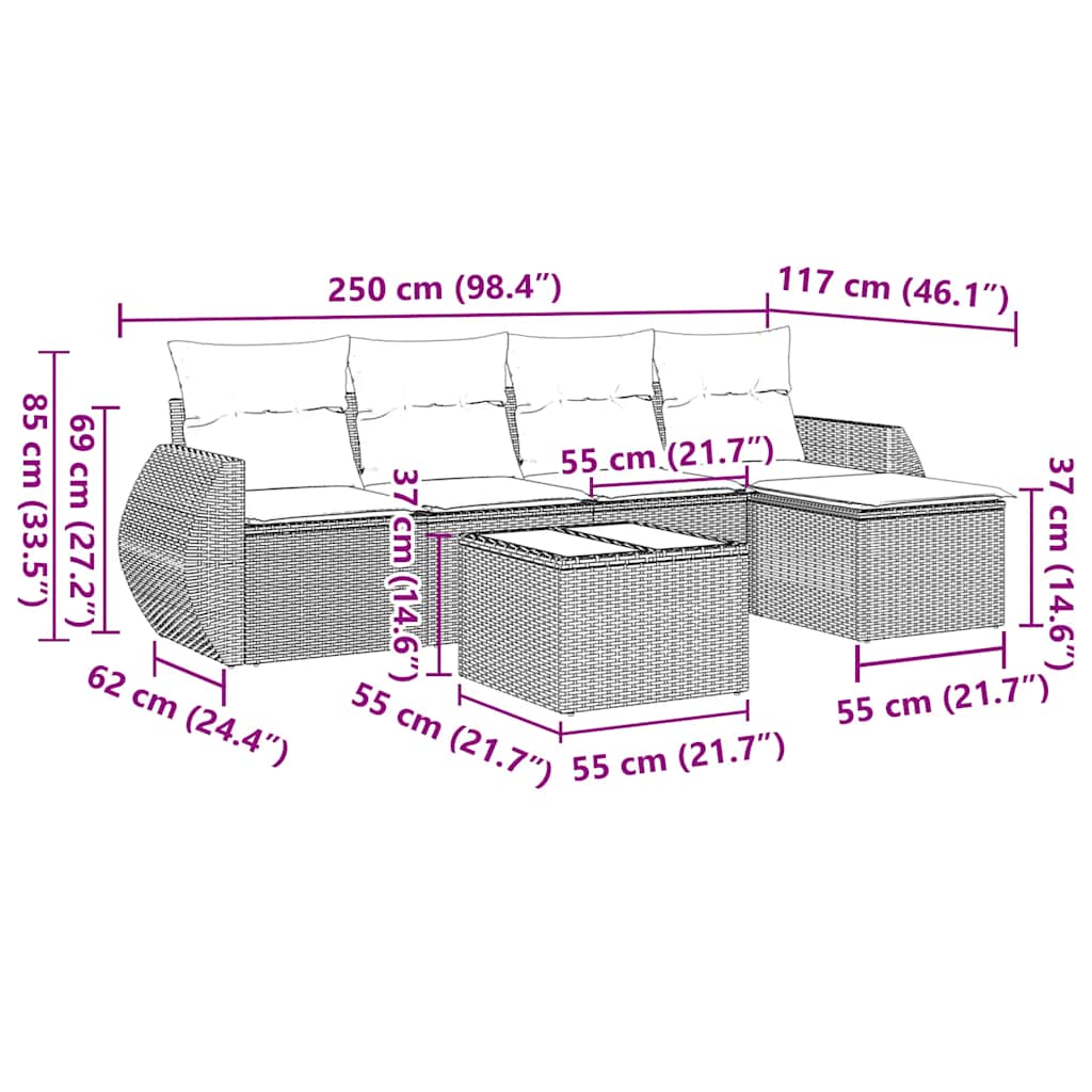 Set Divano da Giardino 6 pz con Cuscini Nero in Polyrattan | homemem39