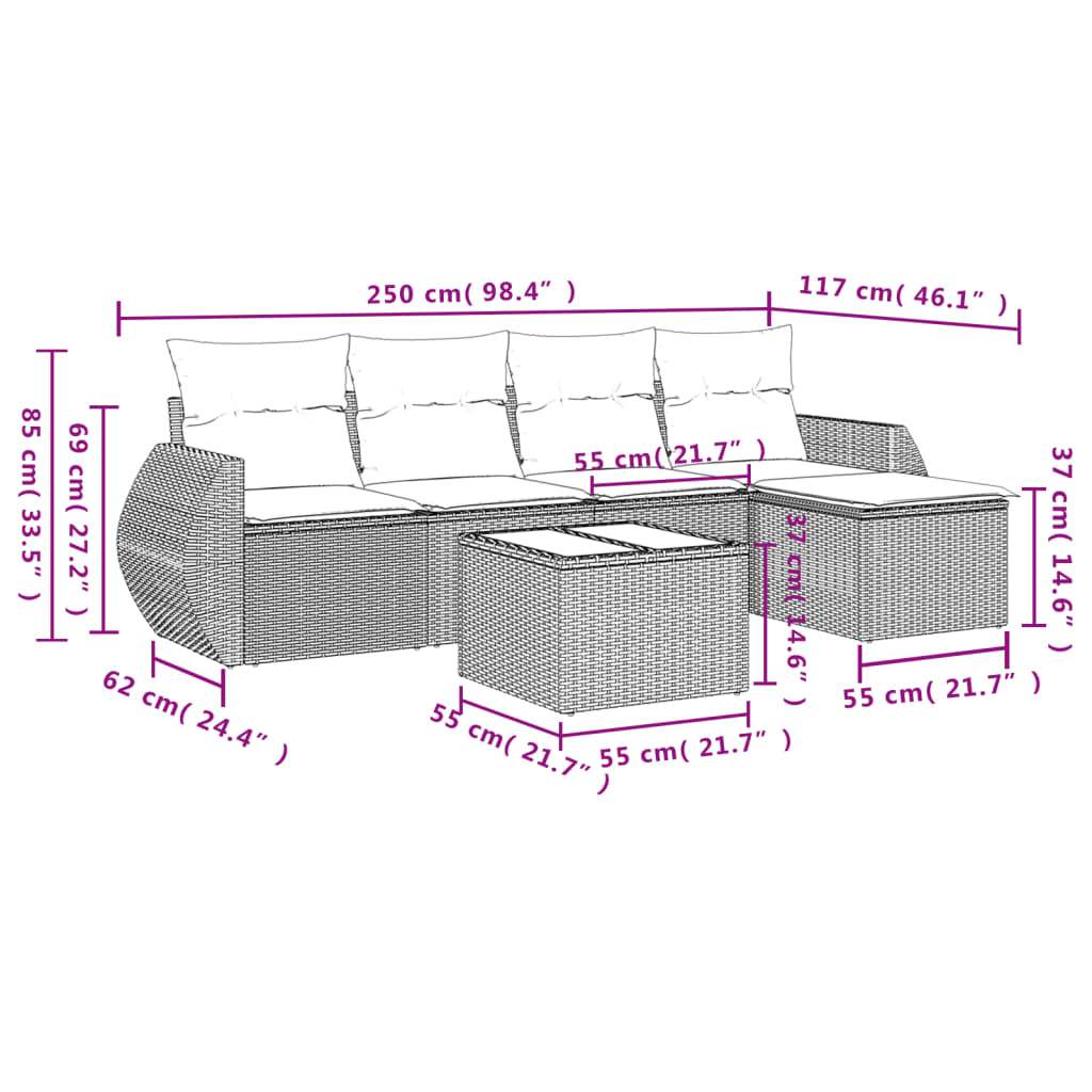 Set Divano da Giardino 6 pz con Cuscini Grigio in Polyrattan | homemem39