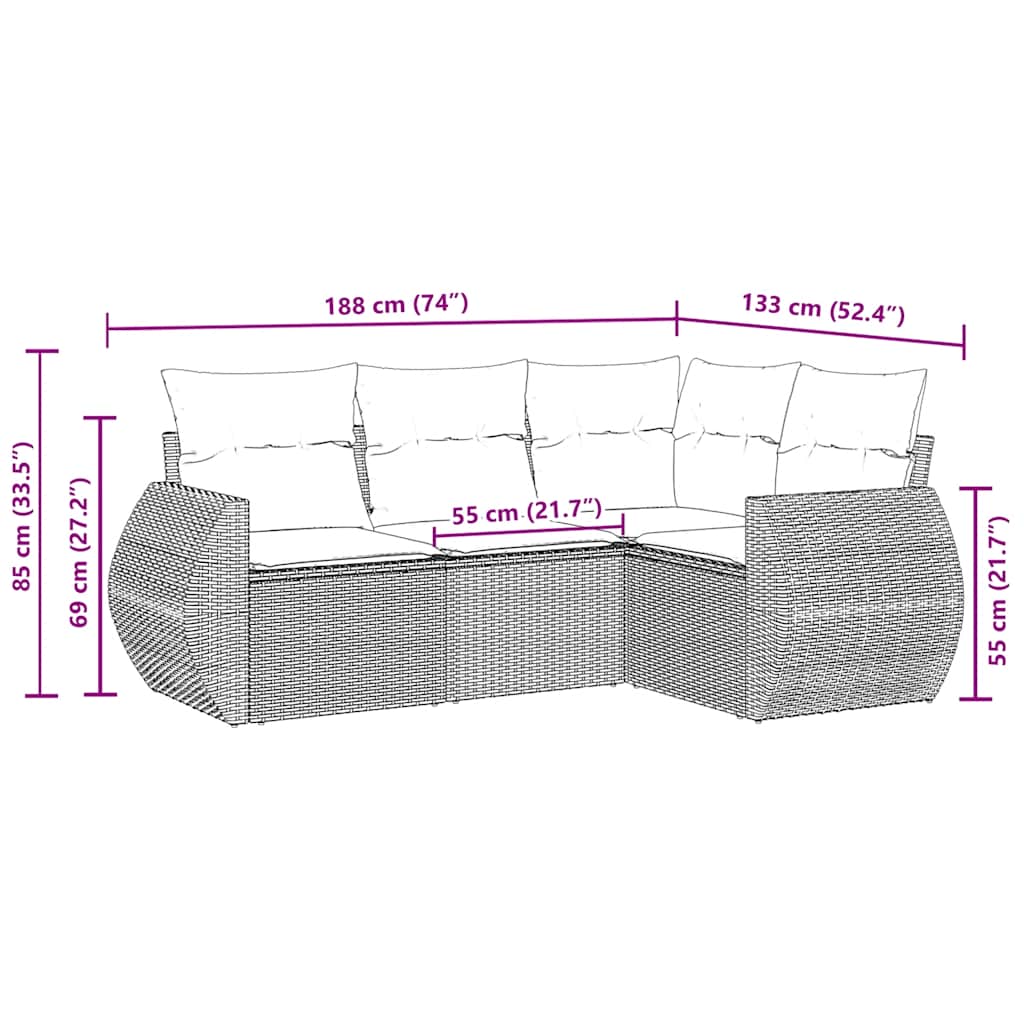 Set Divani da Giardino 4 pz con Cuscini Nero in Polyrattan | homemem39