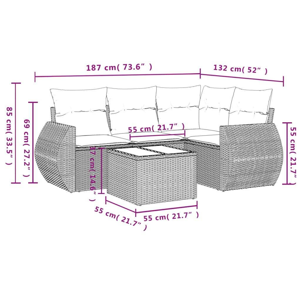 Set Divano da Giardino 5pz con Cuscini Grigio Chiaro Polyrattan - homemem39