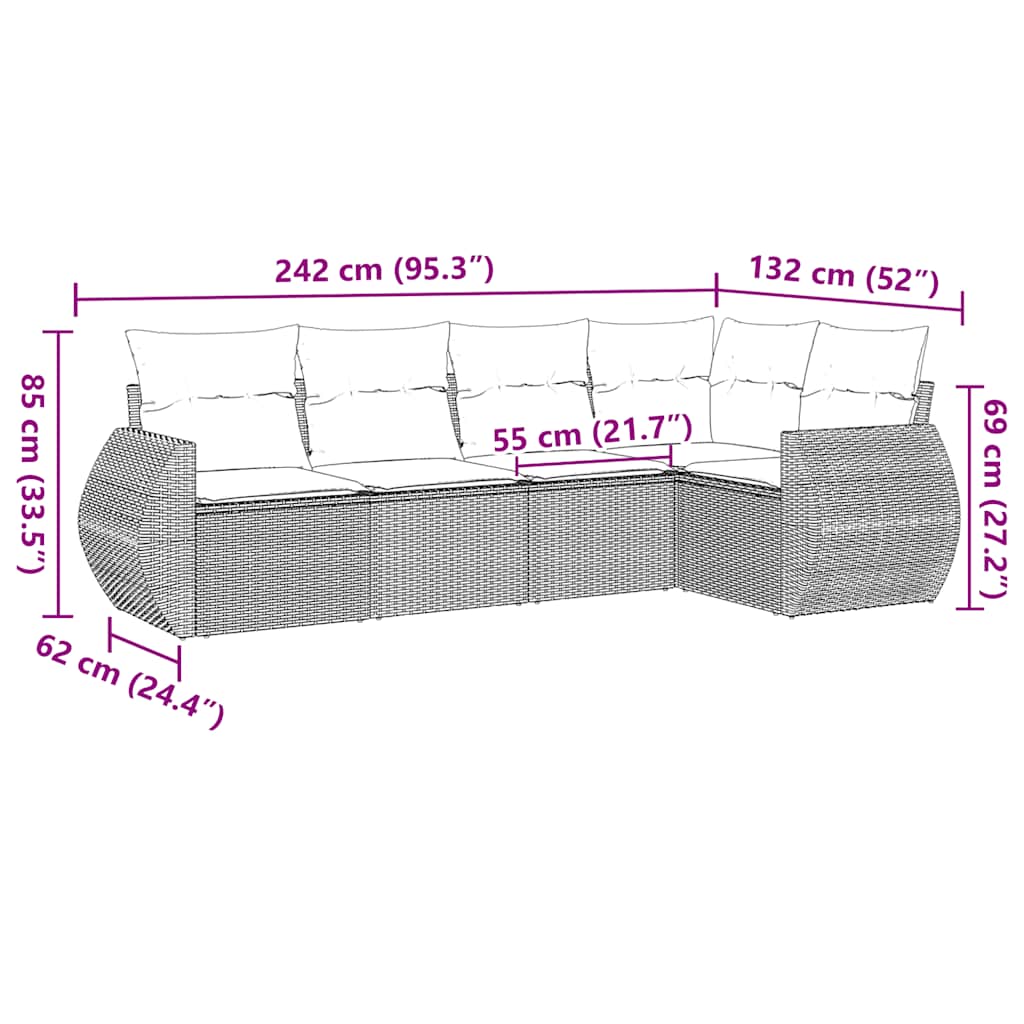 Set Divani da Giardino 5 pz con Cuscini in Polyrattan Nero | homemem39