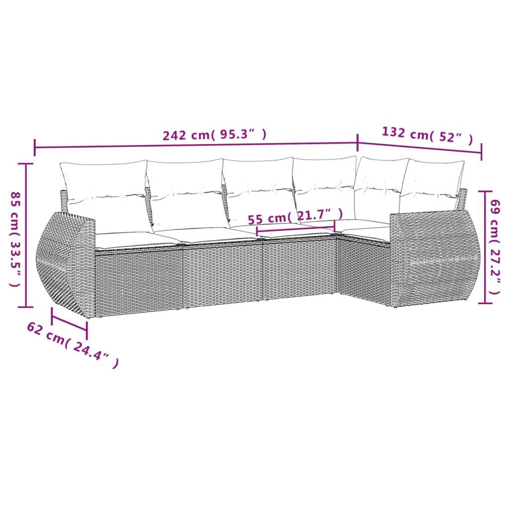 Set Divano da Giardino 5 pz con Cuscini Beige in Polyrattan | homemem39