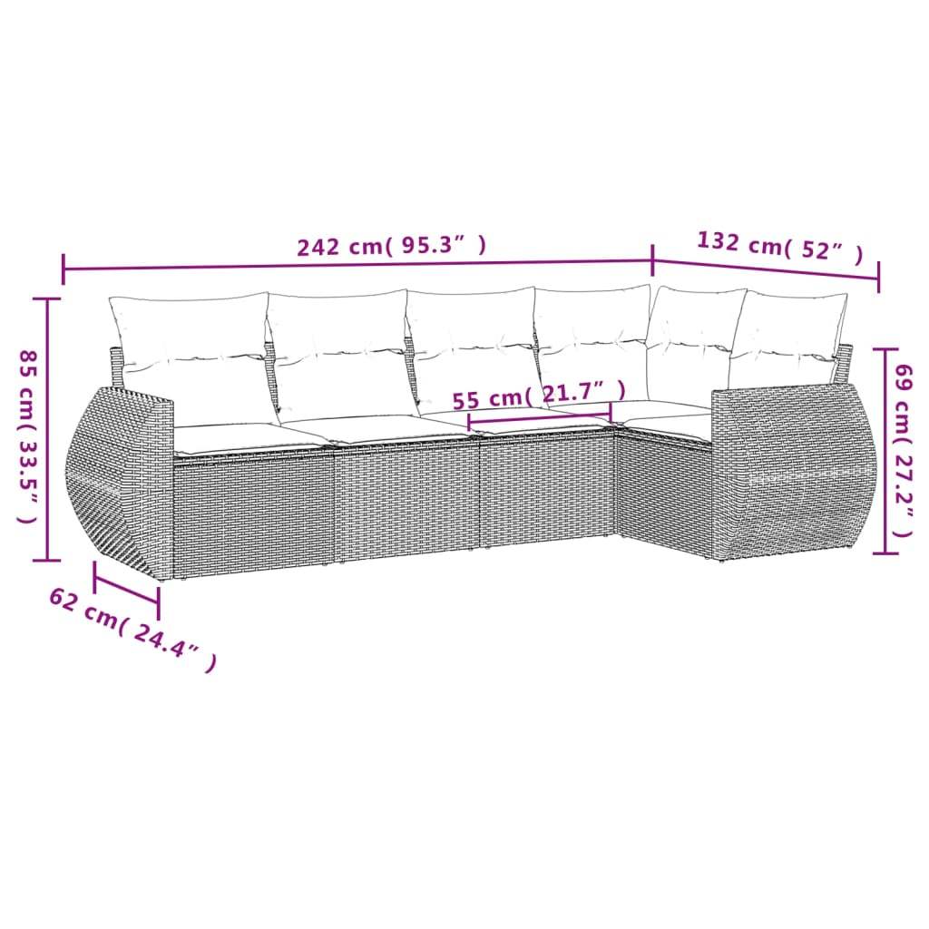 Set Divano da Giardino 5pz con Cuscini Grigio Chiaro Polyrattan - homemem39