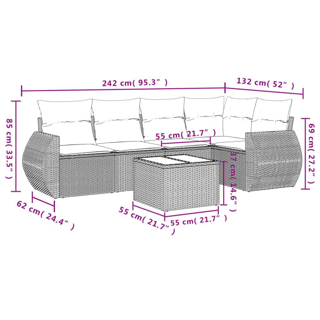 Set Divano da Giardino 6 pz con Cuscini Grigio in Polyrattan