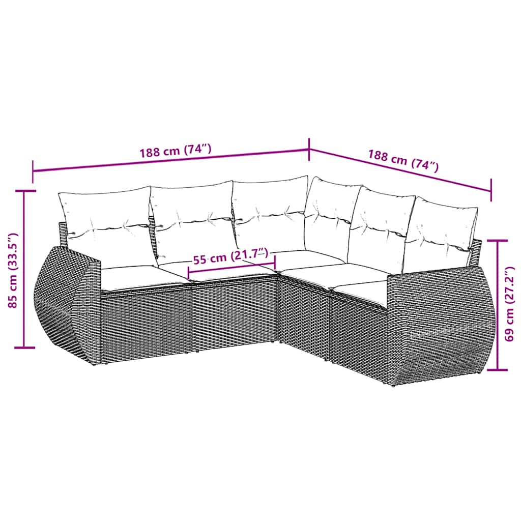 Set Divani da Giardino 5 pz con Cuscini in Polyrattan Nero | homemem39