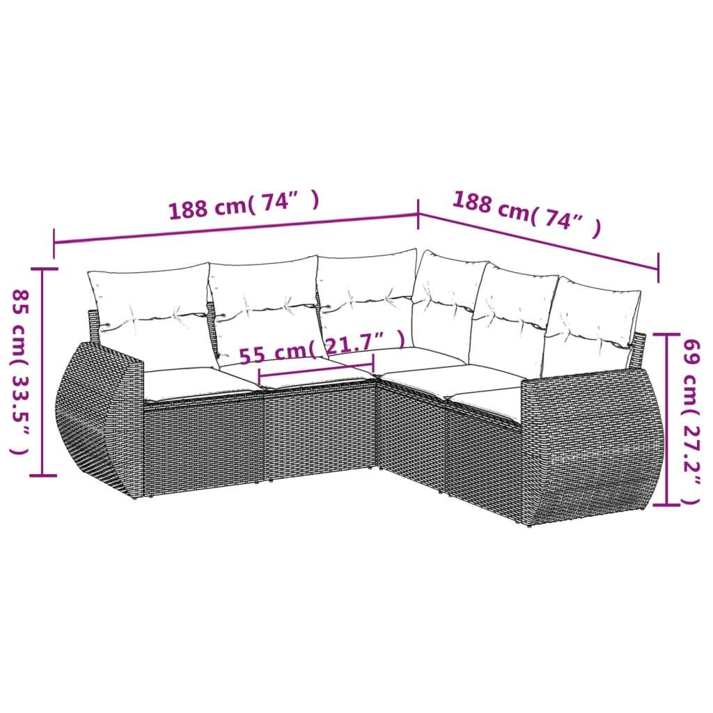 Set Divani da Giardino 5 pz con Cuscini in Polyrattan Nero