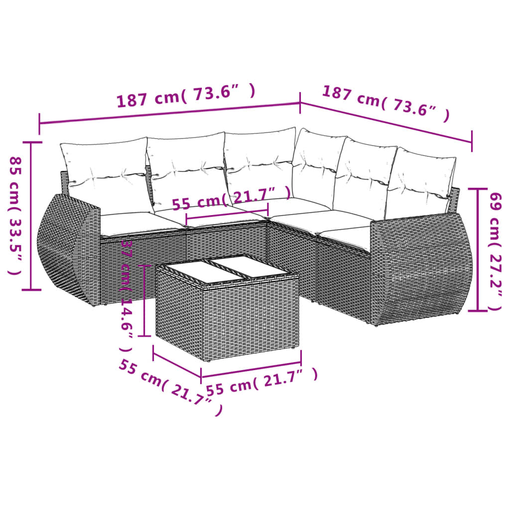 Set Divano da Giardino 6 pz con Cuscini Beige in Polyrattan