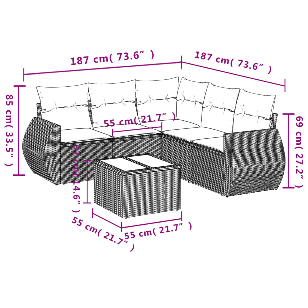 Set Divano da Giardino 6 pz con Cuscini Grigio in Polyrattan | homemem39