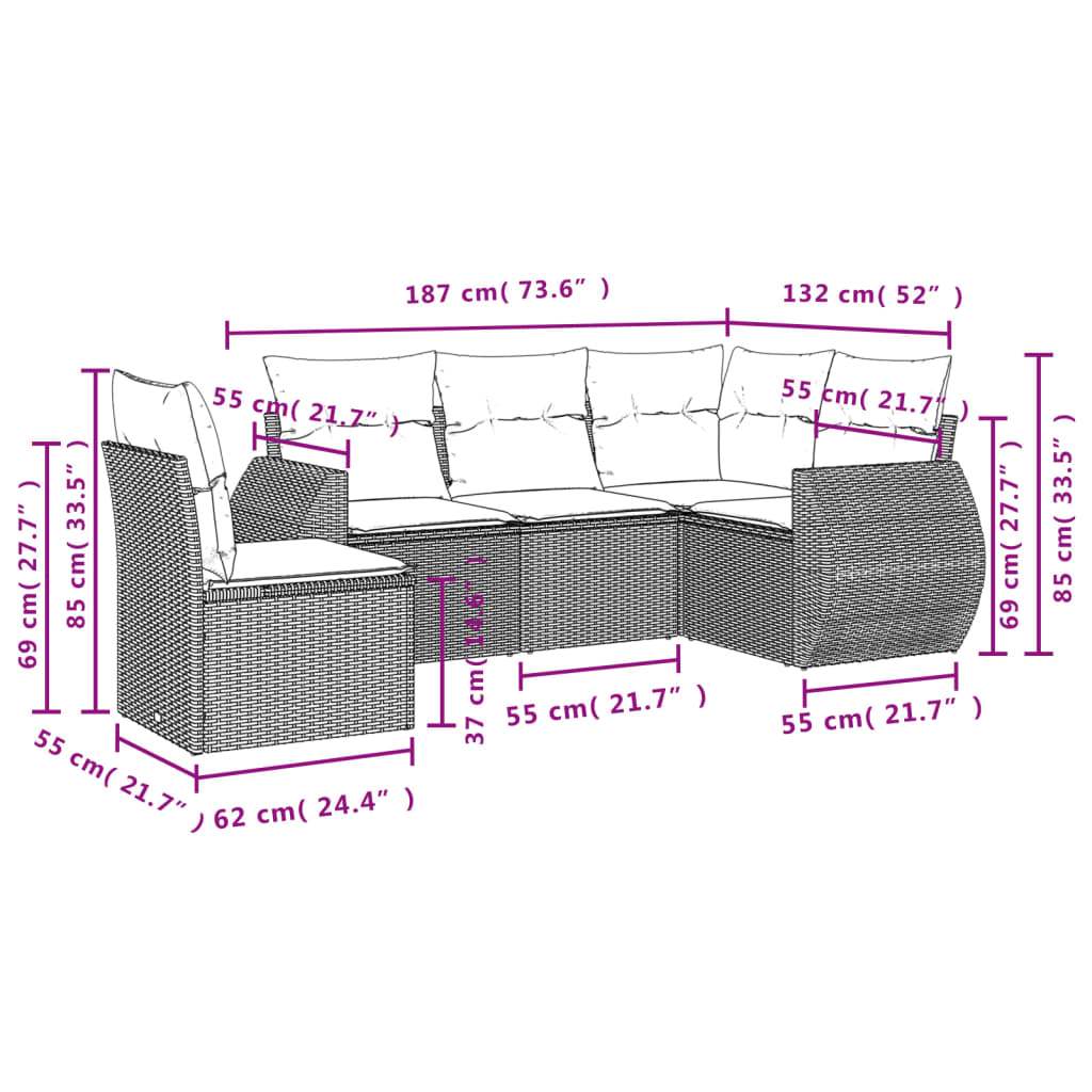 Set Divano da Giardino 5 pz con Cuscini Marrone in Polyrattan | homemem39