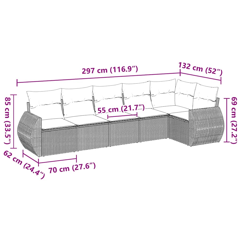 Set Divano da Giardino 6 pz con Cuscini Nero in Polyrattan | homemem39