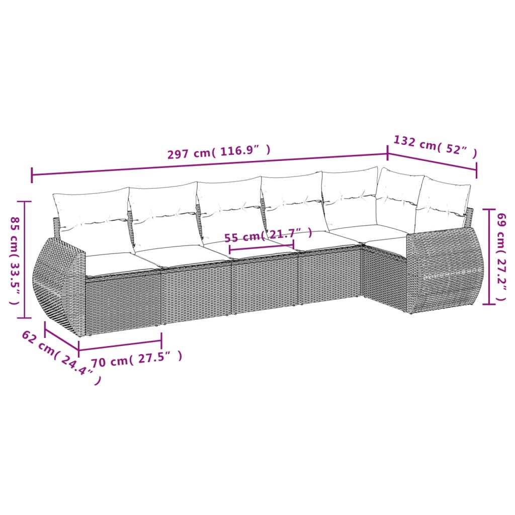 Set Divano da Giardino 6 pz con Cuscini Nero in Polyrattan | homemem39
