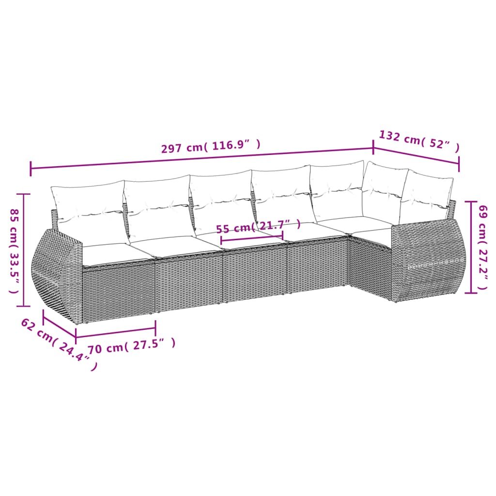 Set Divano da Giardino 6pz con Cuscini Grigio Chiaro Polyrattan | homemem39