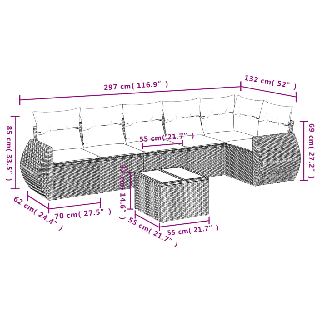 Set Divani da Giardino 7 pz con Cuscini Beige in Polyrattan | homemem39