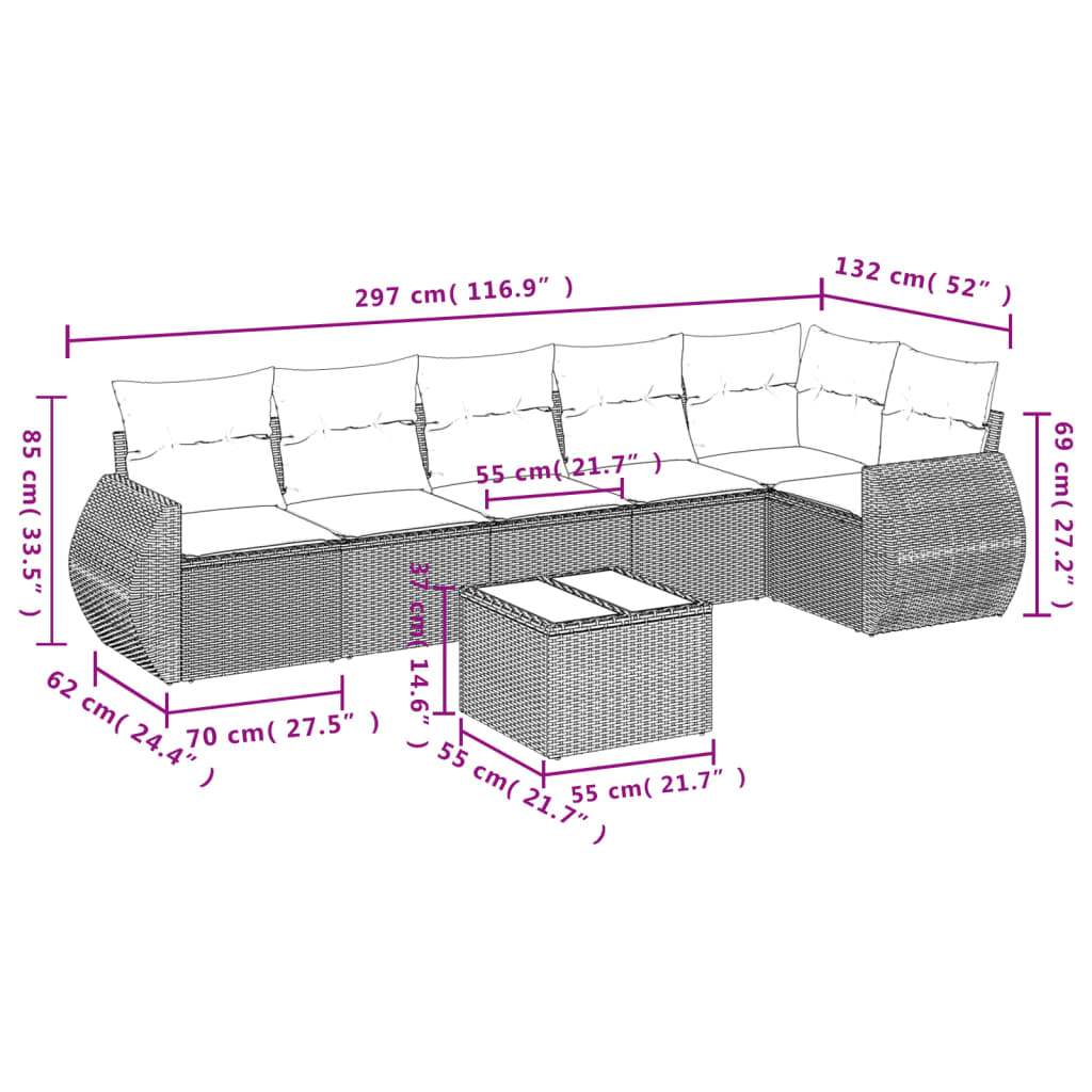 Set Divani da Giardino 7 pz con Cuscini Grigio in Polyrattan | homemem39
