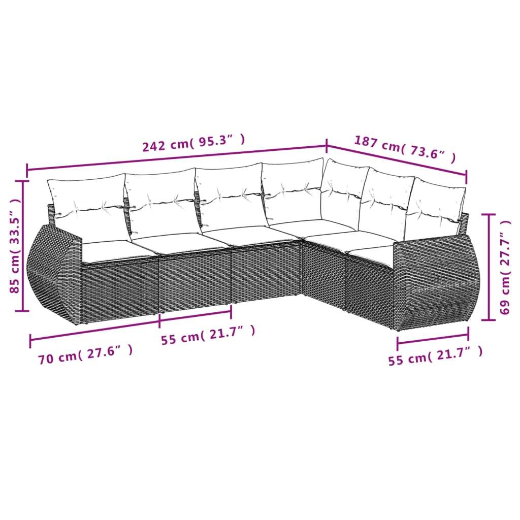 Set Divano da Giardino 6 pz con Cuscini Nero in Polyrattan | homemem39