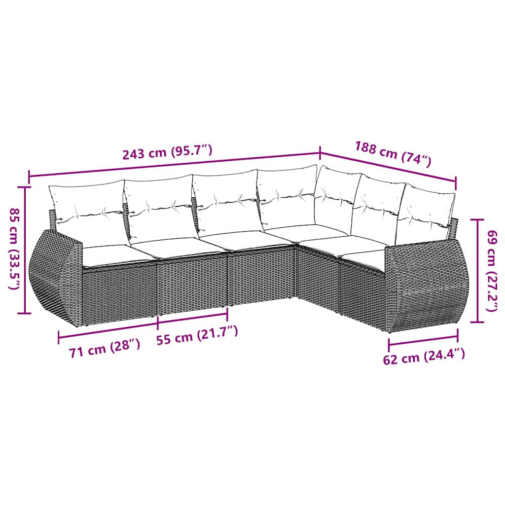 Set Divano da Giardino 6pz con Cuscini Grigio Chiaro Polyrattan | homemem39