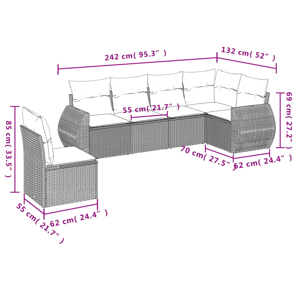 Set Divano da Giardino 6pz con Cuscini Grigio Chiaro Polyrattan | homemem39
