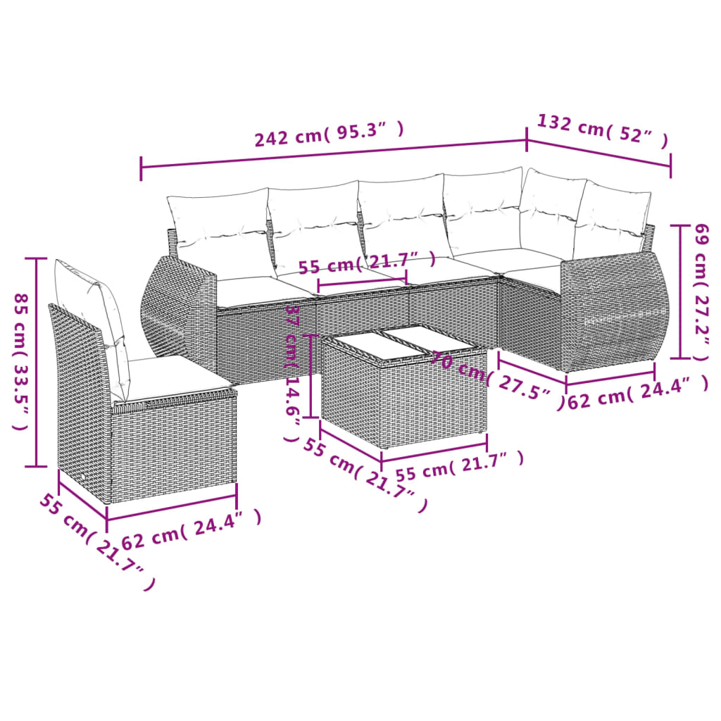 Set Divani da Giardino con Cuscini 7pz Nero Polyrattan | homemem39