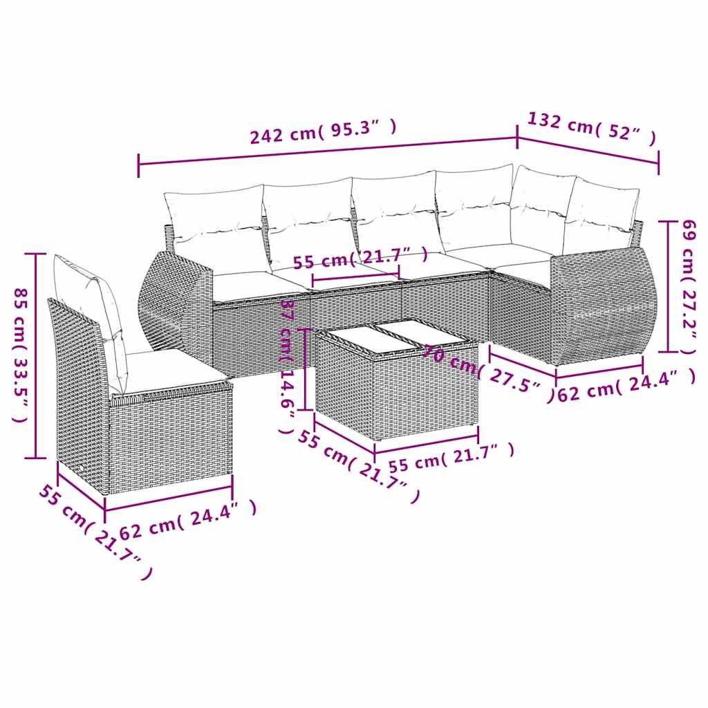 Set Divani da Giardino 7 pz con Cuscini Beige in Polyrattan | homemem39