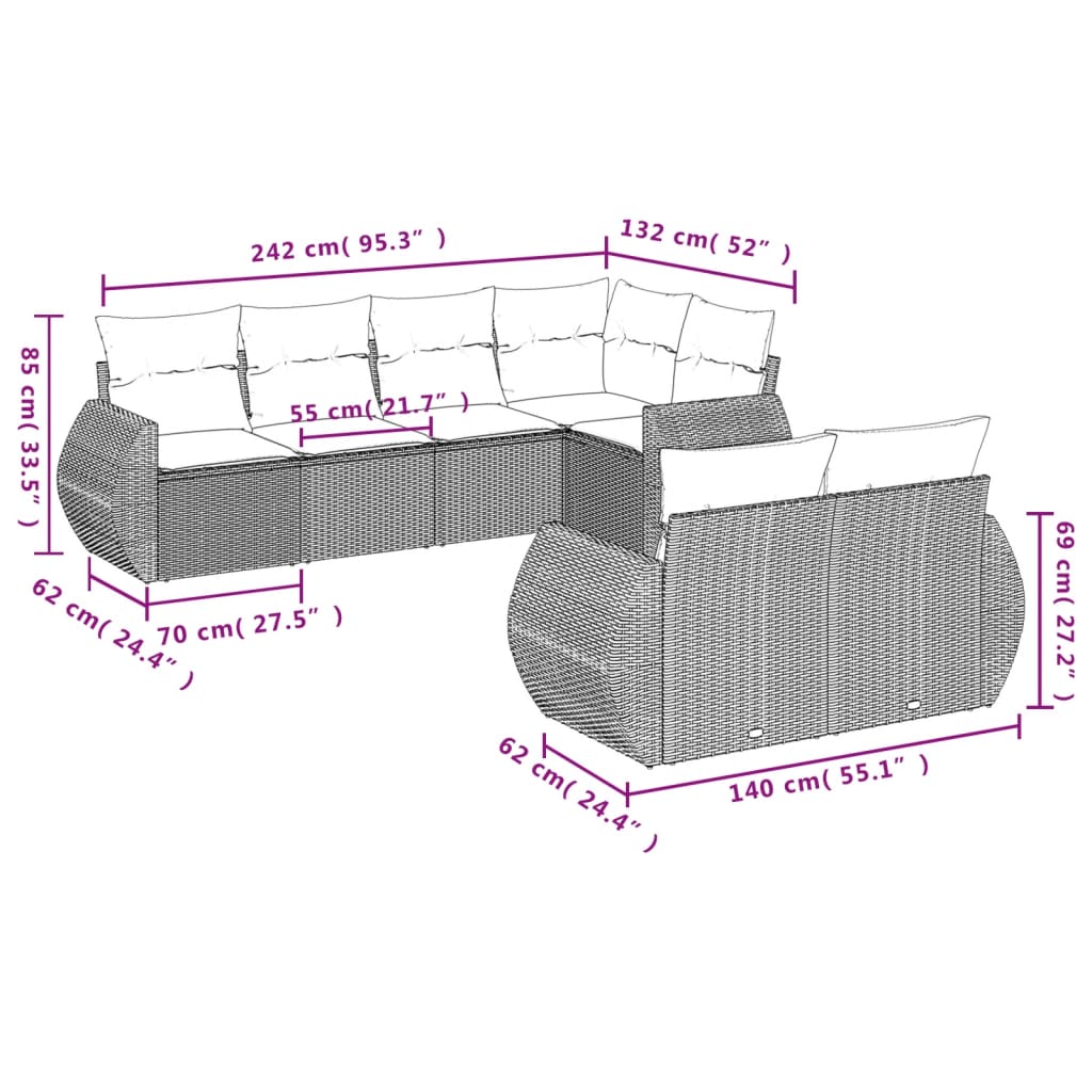 Set Divani da Giardino 7 pz con Cuscini Beige in Polyrattan | homemem39