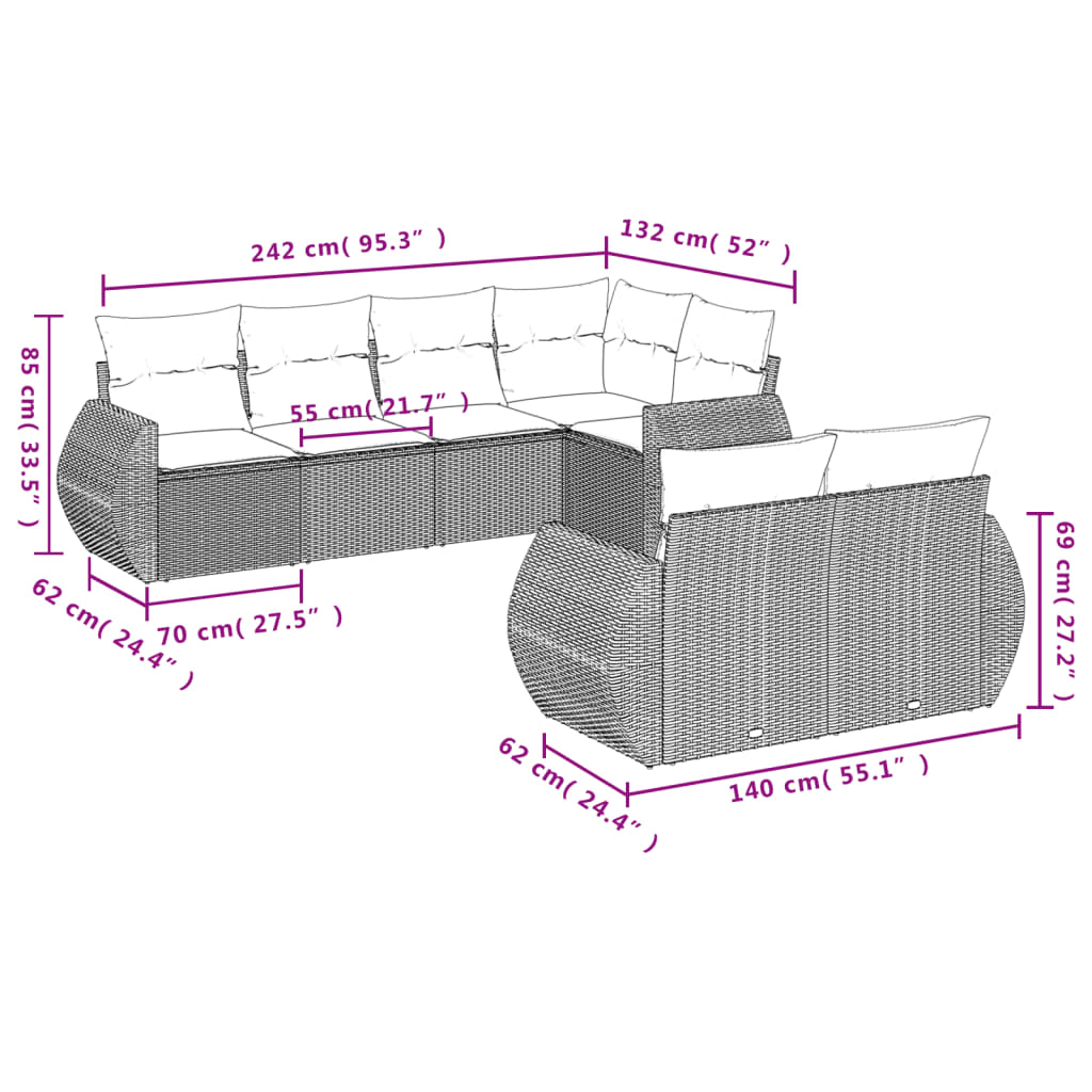 Set Divani da Giardino 7 pz con Cuscini Grigio in Polyrattan | homemem39