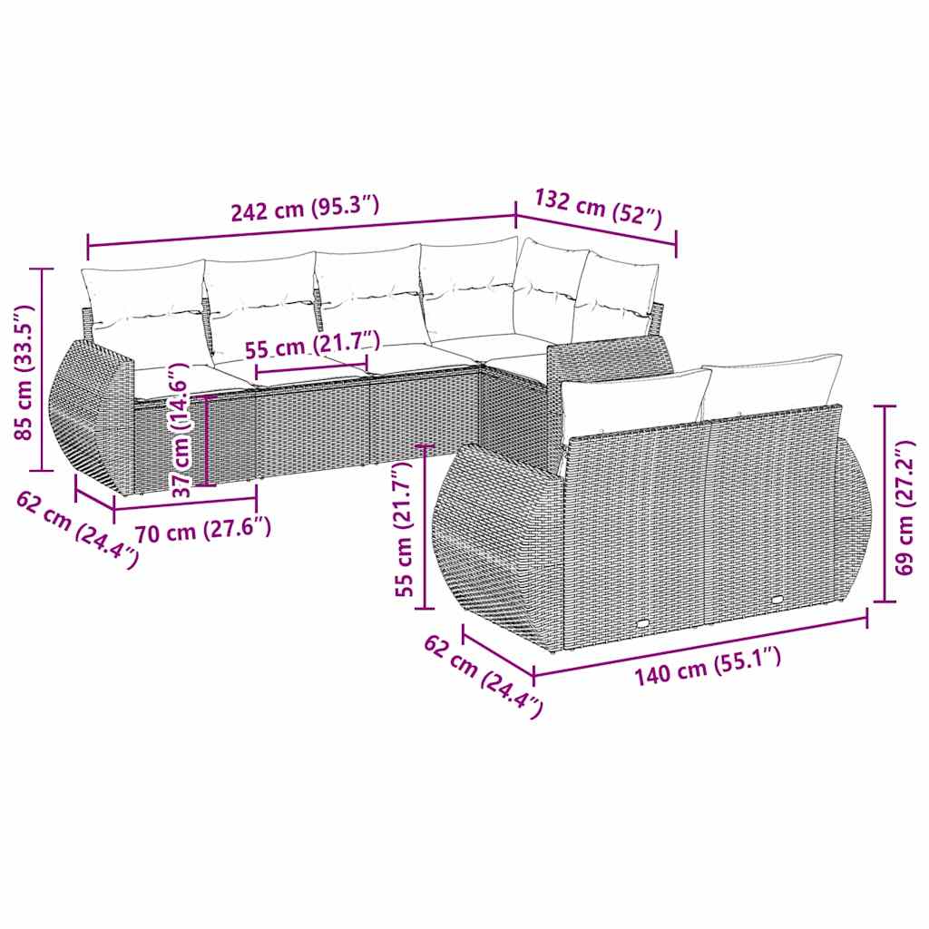 Set Divani da Giardino 7pz con Cuscini Grigio Chiaro Polyrattan | homemem39