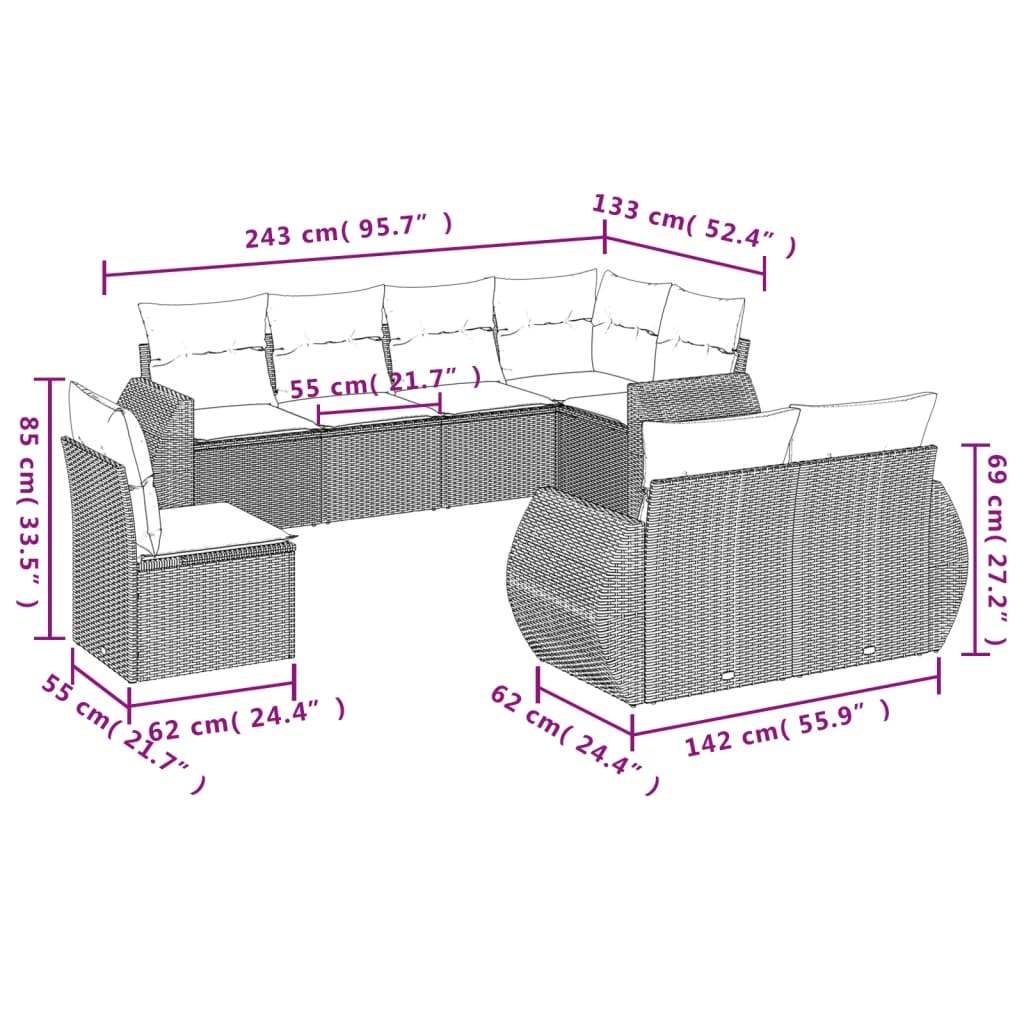 Set Divani da Giardino con Cuscini 8 pz Nero in Polyrattan | homemem39