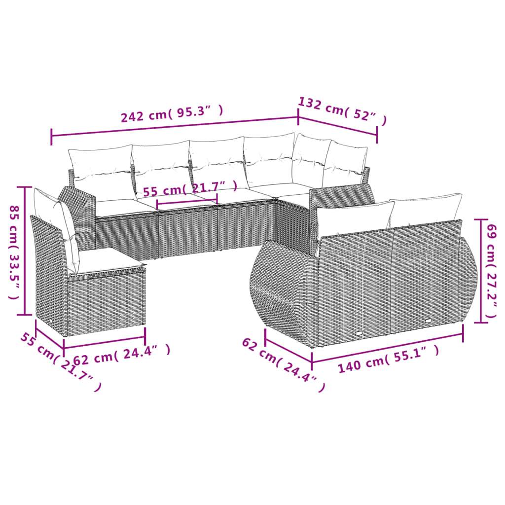 Set Divani da Giardino 8 pz con Cuscini Marrone in Polyrattan | homemem39
