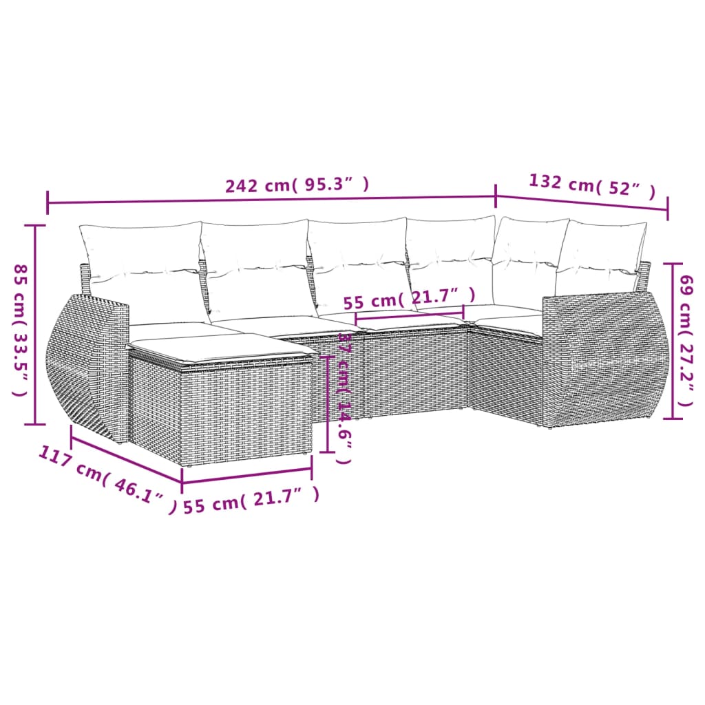 Set Divano da Giardino 6 pz con Cuscini Nero in Polyrattan | homemem39