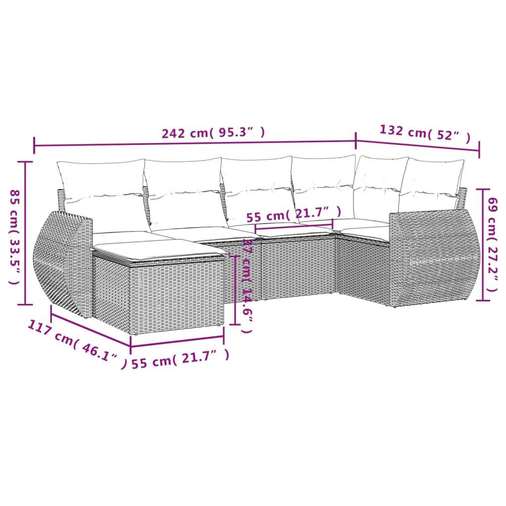 Set Divano da Giardino 6pz con Cuscini Grigio Chiaro Polyrattan