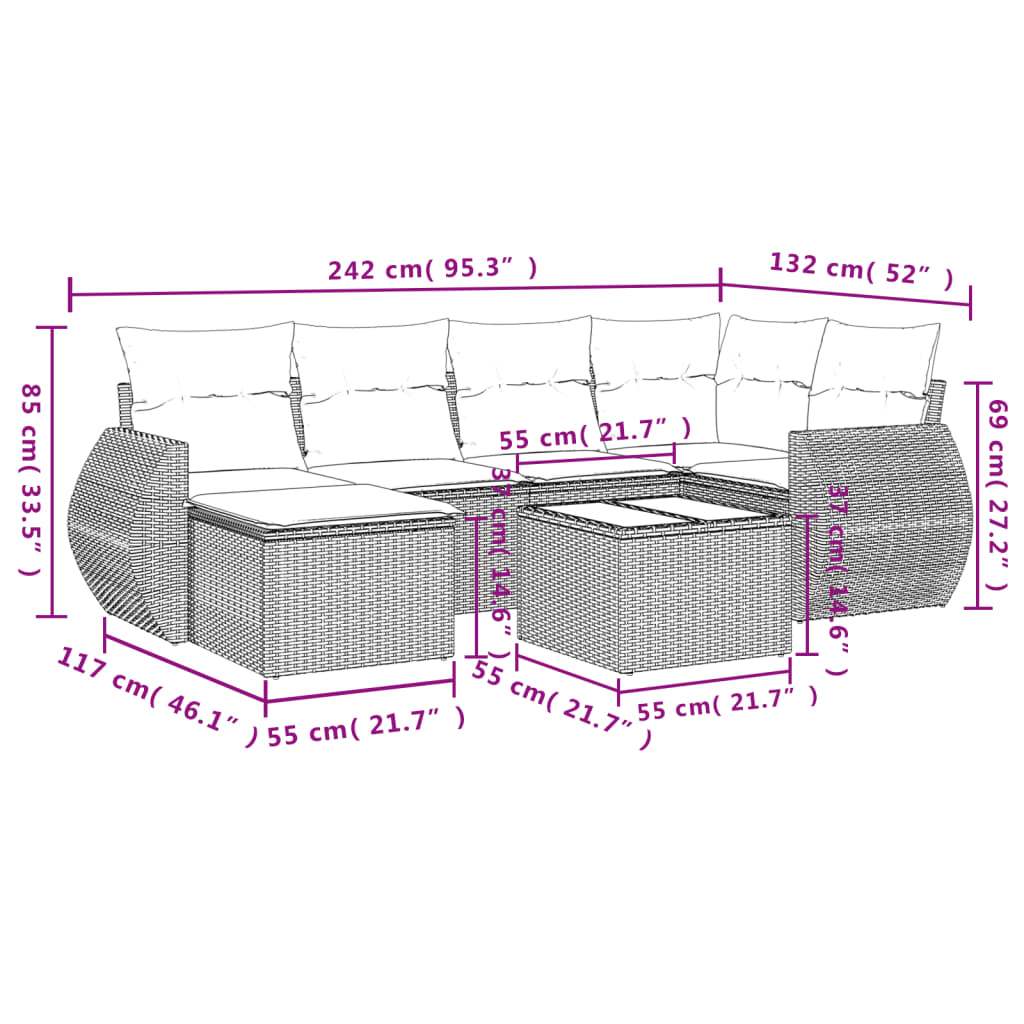 Set Divani da Giardino 7 pz con Cuscini Beige in Polyrattan