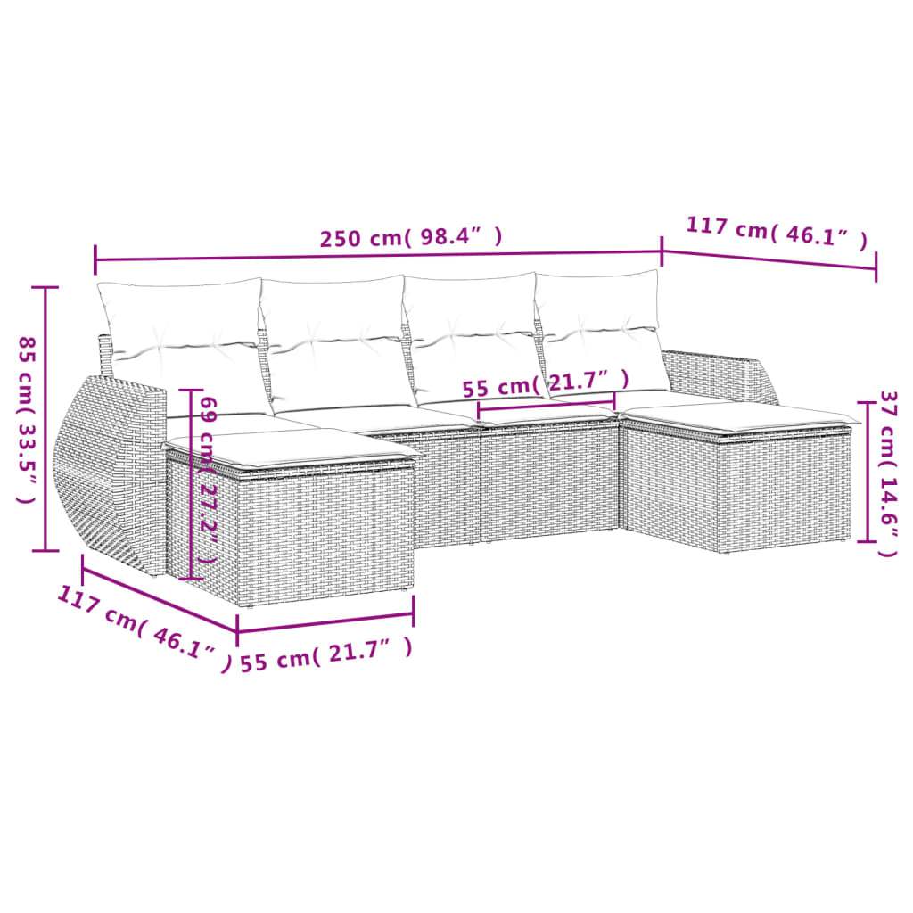 Set Divano da Giardino 6 pz con Cuscini Marrone in Polyrattan | homemem39