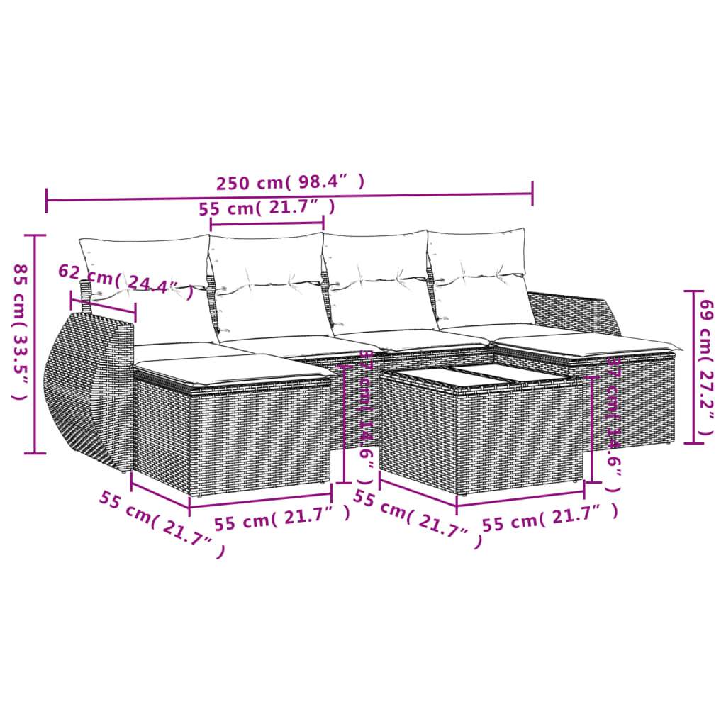 Set Divani da Giardino con Cuscini 7pz Nero Polyrattan | homemem39