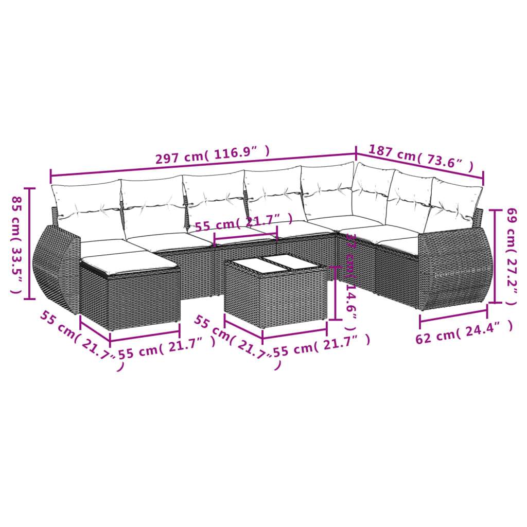 Set Divani da Giardino con Cuscini 8 pz Nero in Polyrattan | homemem39