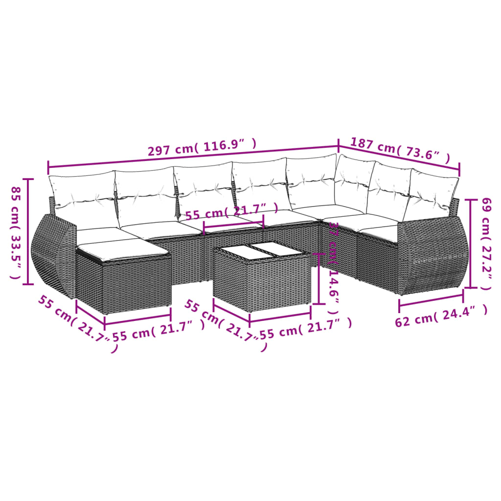 Set Divano da Giardino 8 pz con Cuscini Grigio in Polyrattan | homemem39