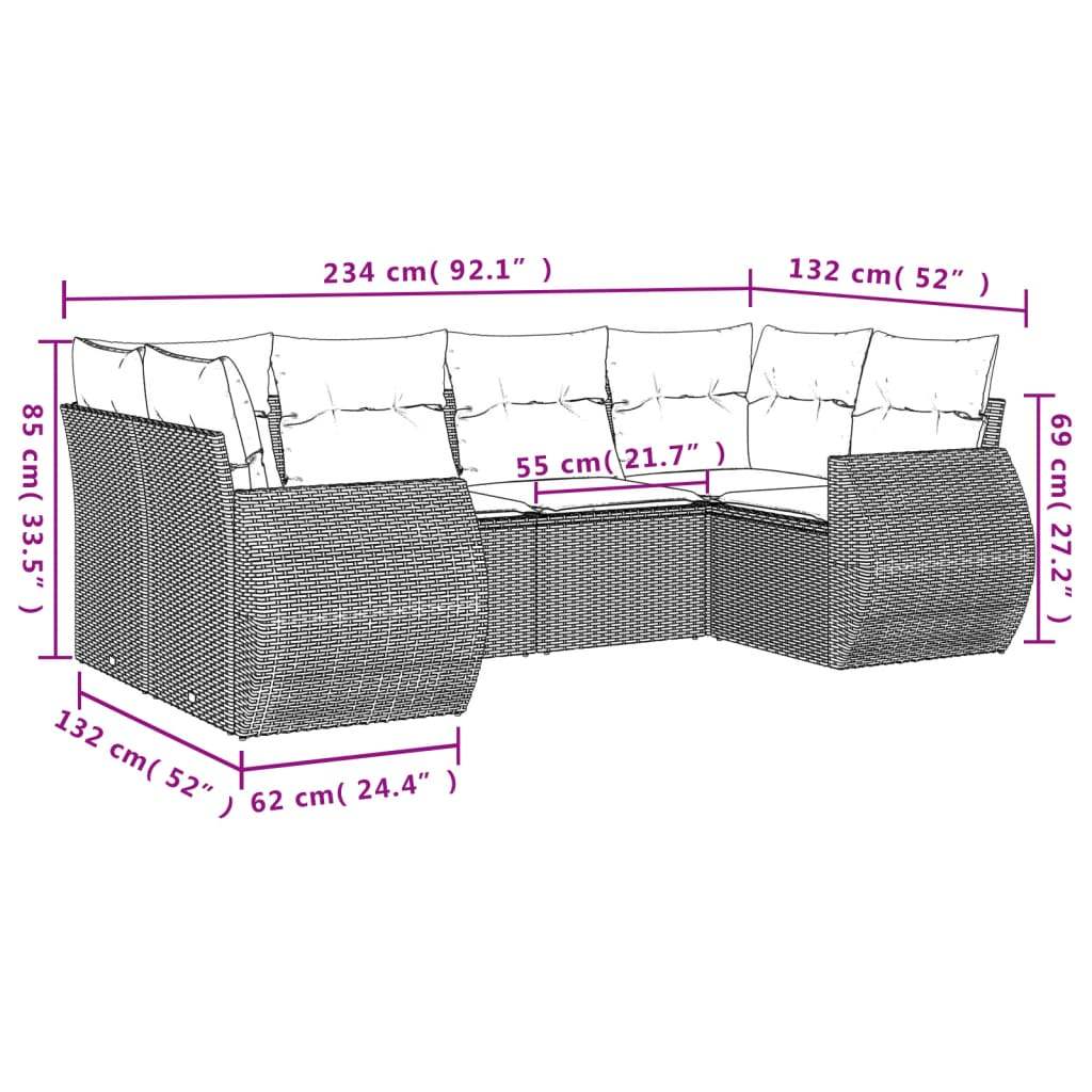 Set Divano da Giardino 6 pz con Cuscini Nero in Polyrattan | homemem39