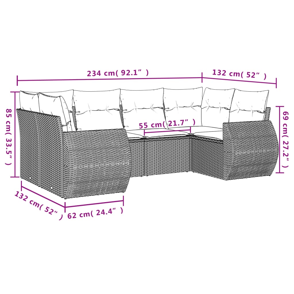 Set Divano da Giardino 6pz con Cuscini Grigio Chiaro Polyrattan | homemem39