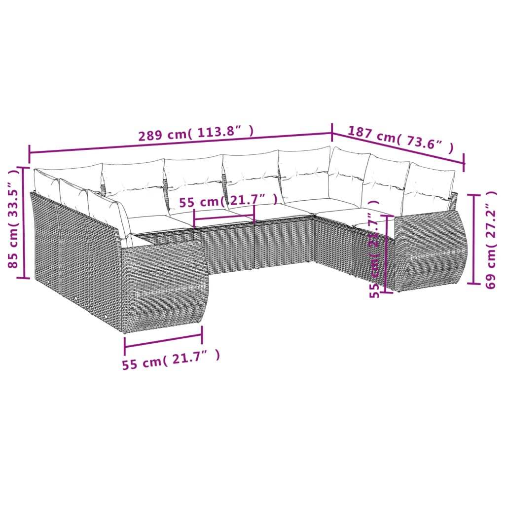 Set Divani da Giardino 9 pz con Cuscini Nero in Polyrattan | homemem39