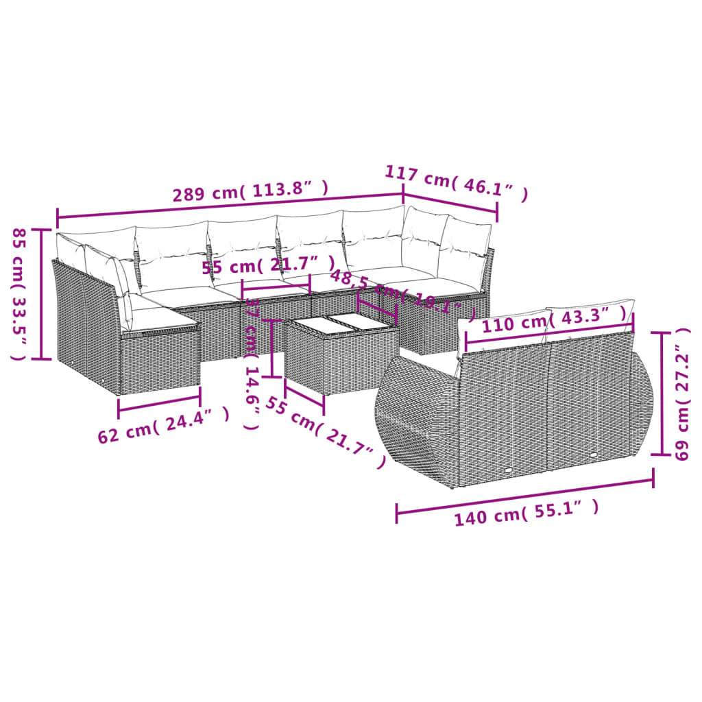 Set Divano da Giardino 10 pz con Cuscini Beige in Polyrattan | homemem39