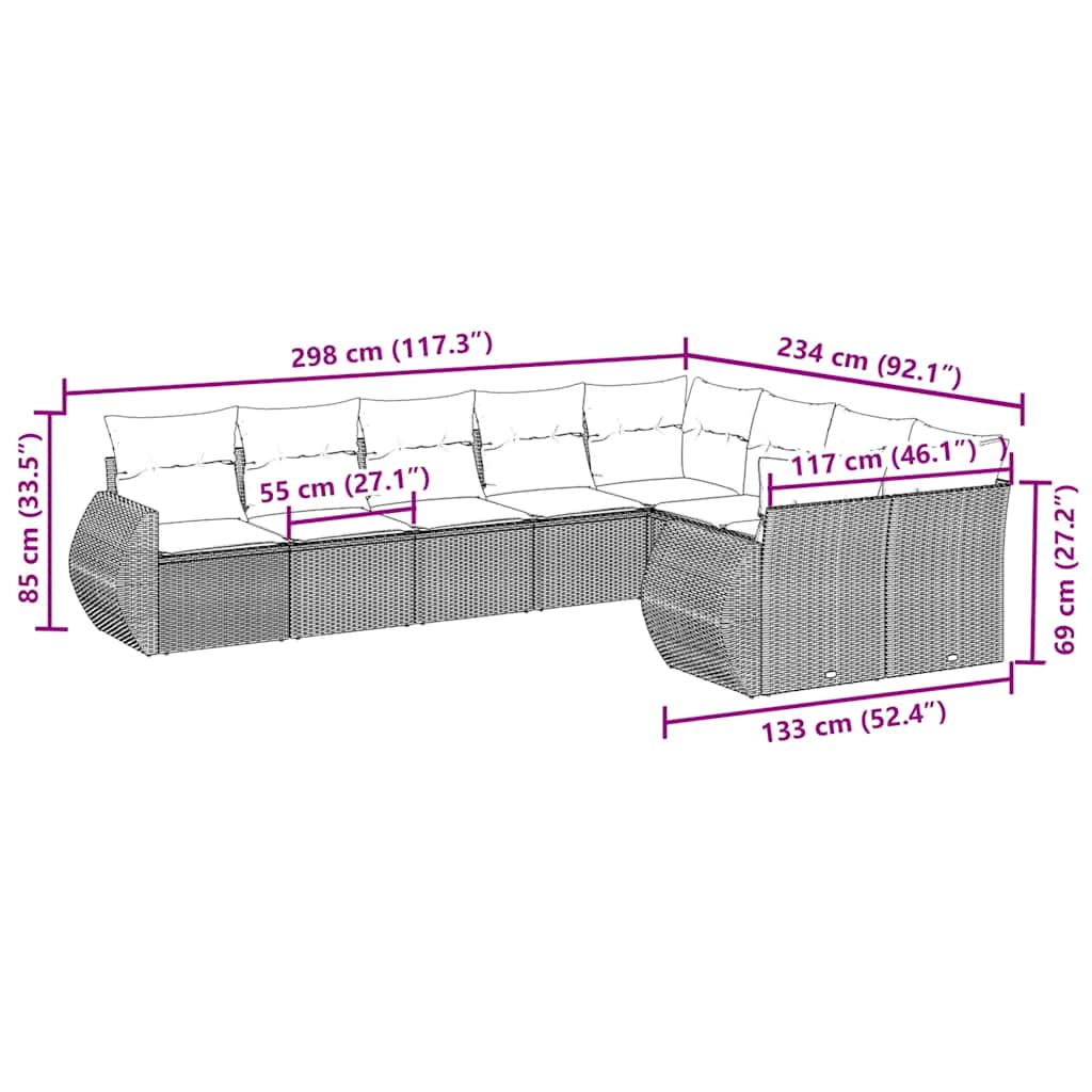 Set Divani da Giardino 9 pz con Cuscini Nero in Polyrattan | homemem39