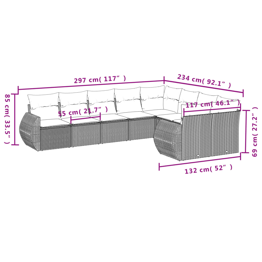 Set Divano da Giardino 9pz con Cuscini Grigio Chiaro Polyrattan | homemem39