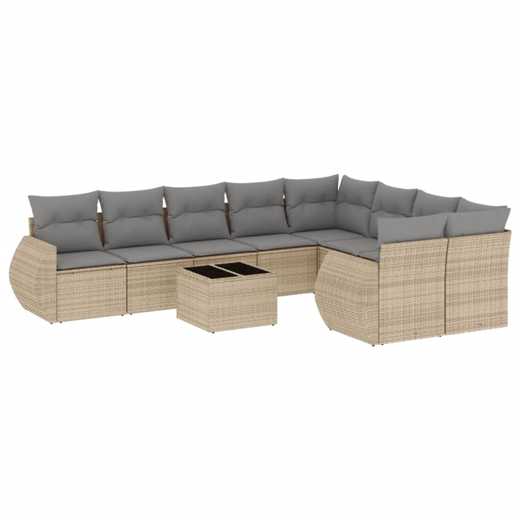 Set Divano da Giardino 10 pz con Cuscini Beige in Polyrattan